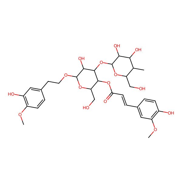 2D Structure of [(2R,3R,4R,5R,6R)-4-[(2S,3R,4R,5R,6R)-3,4-dihydroxy-6-(hydroxymethyl)-5-methyloxan-2-yl]oxy-5-hydroxy-6-[2-(3-hydroxy-4-methoxyphenyl)ethoxy]-2-(hydroxymethyl)oxan-3-yl] (E)-3-(4-hydroxy-3-methoxyphenyl)prop-2-enoate