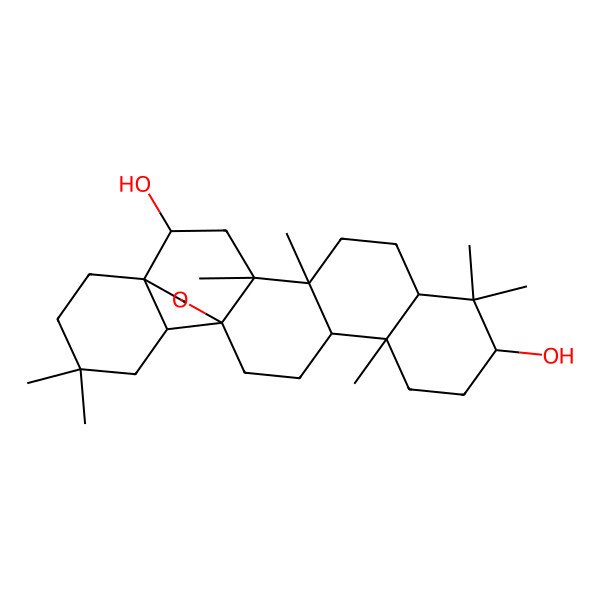 2D Structure of (1S,2R,4S,5R,8R,10S,13S,14R,17S,18R)-4,5,9,9,13,20,20-heptamethyl-24-oxahexacyclo[15.5.2.01,18.04,17.05,14.08,13]tetracosane-2,10-diol