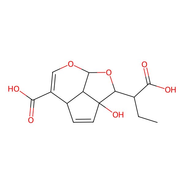 2D Structure of (1R,3S,4S,7S,11S)-3-[(1R)-1-carboxypropyl]-4-hydroxy-2,10-dioxatricyclo[5.3.1.04,11]undeca-5,8-diene-8-carboxylic acid
