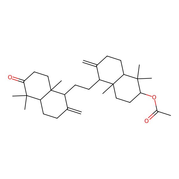 2D Structure of [5-[2-(5,5,8a-trimethyl-2-methylidene-6-oxo-1,3,4,4a,7,8-hexahydronaphthalen-1-yl)ethyl]-1,1,4a-trimethyl-6-methylidene-3,4,5,7,8,8a-hexahydro-2H-naphthalen-2-yl] acetate
