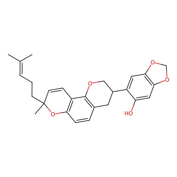 2D Structure of 6-[(3R,8R)-8-methyl-8-(4-methylpent-3-enyl)-3,4-dihydro-2H-pyrano[2,3-f]chromen-3-yl]-1,3-benzodioxol-5-ol