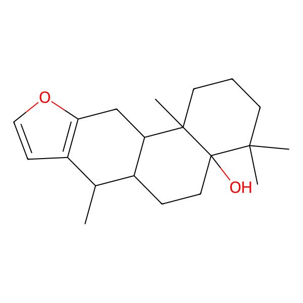 2D Structure of (4aR,6aR,7R,11aS,11bR)-4,4,7,11b-tetramethyl-2,3,5,6,6a,7,11,11a-octahydro-1H-naphtho[2,1-f][1]benzofuran-4a-ol