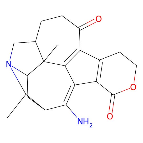 2D Structure of 21-Amino-15,19-dimethyl-4-oxa-14-azahexacyclo[14.4.1.02,7.08,20.012,19.014,18]henicosa-1(21),2(7),8(20)-triene-3,9-dione