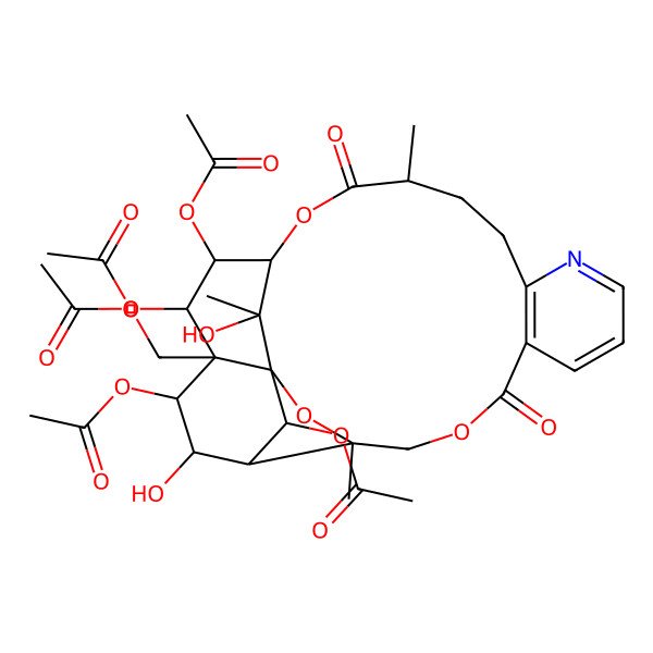 2D Structure of (19,20,22,25-Tetraacetyloxy-23,26-dihydroxy-3,15,26-trimethyl-6,16-dioxo-2,5,17-trioxa-11-azapentacyclo[16.7.1.01,21.03,24.07,12]hexacosa-7(12),8,10-trien-21-yl)methyl acetate