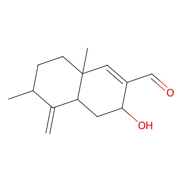 2D Structure of (3S,4aS,6S,8aR)-3-hydroxy-6,8a-dimethyl-5-methylidene-3,4,4a,6,7,8-hexahydronaphthalene-2-carbaldehyde