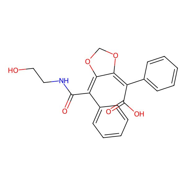 2D Structure of (2E)-2-[(5E)-5-[2-(2-hydroxyethylamino)-2-oxo-1-phenylethylidene]-1,3-dioxolan-4-ylidene]-2-phenylacetic acid