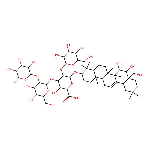 2D Structure of (2S,3S,4S,5R,6R)-6-[[(3S,4aR,6aR,6bS,7R,8S,8aS,12aS,14aR,14bR)-7,8-dihydroxy-8a-(hydroxymethyl)-4,4,6a,6b,11,11,14b-heptamethyl-1,2,3,4a,5,6,7,8,9,10,12,12a,14,14a-tetradecahydropicen-3-yl]oxy]-4-[(2S,3R,4S,5R,6R)-4,5-dihydroxy-6-(hydroxymethyl)-3-[(2S,3R,4R,5R,6S)-3,4,5-trihydroxy-6-methyloxan-2-yl]oxyoxan-2-yl]oxy-3-hydroxy-5-[(2S,3R,4S,5S,6R)-3,4,5-trihydroxy-6-(hydroxymethyl)oxan-2-yl]oxyoxane-2-carboxylic acid