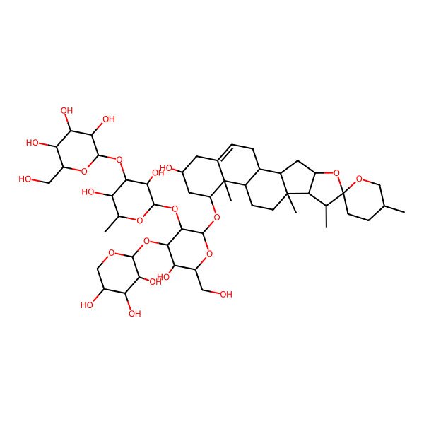 2D Structure of (2S,3R,4S,5S,6R)-2-[(2S,3R,4R,5S,6S)-3,5-dihydroxy-2-[(2R,3R,4S,5R,6R)-5-hydroxy-6-(hydroxymethyl)-2-[(1S,2S,4S,5'S,6R,7S,8R,9S,12S,13R,14R,16R)-16-hydroxy-5',7,9,13-tetramethylspiro[5-oxapentacyclo[10.8.0.02,9.04,8.013,18]icos-18-ene-6,2'-oxane]-14-yl]oxy-4-[(2S,3R,4S,5R)-3,4,5-trihydroxyoxan-2-yl]oxyoxan-3-yl]oxy-6-methyloxan-4-yl]oxy-6-(hydroxymethyl)oxane-3,4,5-triol