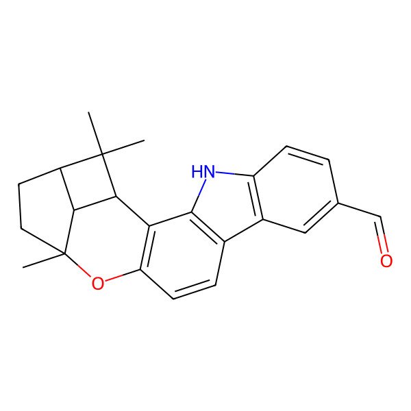 2D Structure of (1R,16R,19S,21R)-16,20,20-trimethyl-15-oxa-4-azahexacyclo[14.4.1.02,14.03,11.05,10.019,21]henicosa-2(14),3(11),5(10),6,8,12-hexaene-8-carbaldehyde