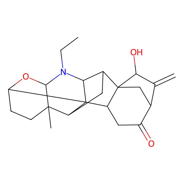 2D Structure of (1R,4S,5R,8S,10S,12R,13S,14R,17S,19R)-11-ethyl-19-hydroxy-5-methyl-18-methylidene-9-oxa-11-azaheptacyclo[15.2.1.01,14.02,12.04,13.05,10.08,13]icosan-16-one