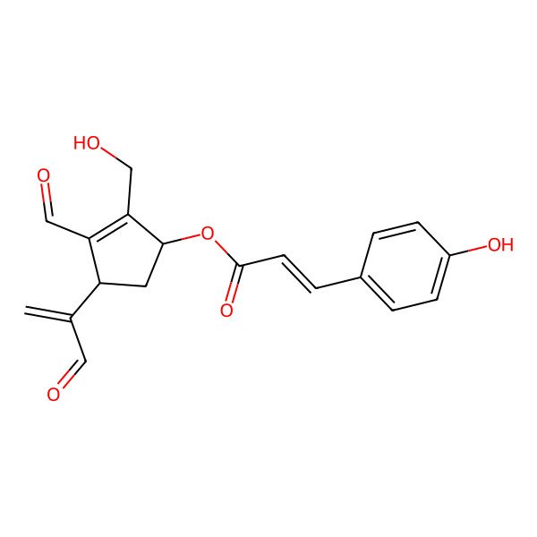 2D Structure of [3-Formyl-2-(hydroxymethyl)-4-(3-oxoprop-1-en-2-yl)cyclopent-2-en-1-yl] 3-(4-hydroxyphenyl)prop-2-enoate