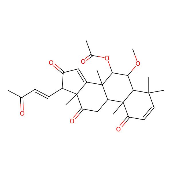 2D Structure of [(5S,6R,7S,8R,9S,10R,13S,17S)-6-methoxy-4,4,8,10,13-pentamethyl-1,12,16-trioxo-17-[(Z)-3-oxobut-1-enyl]-5,6,7,9,11,17-hexahydrocyclopenta[a]phenanthren-7-yl] acetate