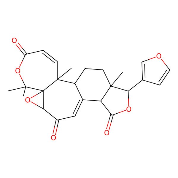 2D Structure of (1R,2R,8R,10R,14S,17R,18R)-17-(furan-3-yl)-2,7,7,18-tetramethyl-6,9,16-trioxapentacyclo[11.7.0.02,8.08,10.014,18]icosa-3,12-diene-5,11,15-trione