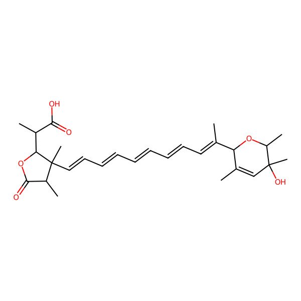 2D Structure of 2-[3-[10-(5-Hydroxy-3,5,6-trimethyl-2,6-dihydropyran-2-yl)undeca-1,3,5,7,9-pentaenyl]-3,4-dimethyl-5-oxooxolan-2-yl]propanoic acid
