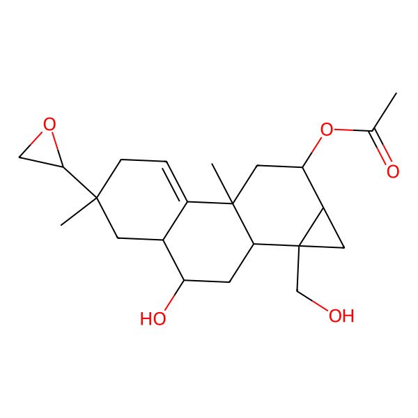 2D Structure of [(1aS,1bS,3R,3aR,5S,7bR,9R,9aR)-3-hydroxy-1a-(hydroxymethyl)-5,7b-dimethyl-5-[(2S)-oxiran-2-yl]-1,1b,2,3,3a,4,6,8,9,9a-decahydrocyclopropa[a]phenanthren-9-yl] acetate