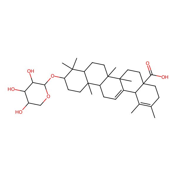 2D Structure of (4aS,6aS,6aS,6bR,8aS,10S,12aR,14bS)-1,2,6a,6b,9,9,12a-heptamethyl-10-[(2S,3R,4S,5S)-3,4,5-trihydroxyoxan-2-yl]oxy-4,5,6,6a,7,8,8a,10,11,12,13,14b-dodecahydro-3H-picene-4a-carboxylic acid