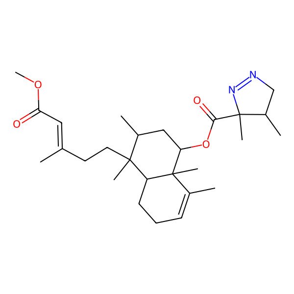 2D Structure of [(1S,3R,4S,4aR,8aR)-4-[(E)-5-methoxy-3-methyl-5-oxopent-3-enyl]-3,4,8,8a-tetramethyl-1,2,3,4a,5,6-hexahydronaphthalen-1-yl] (4S,5S)-4,5-dimethyl-3,4-dihydropyrazole-5-carboxylate