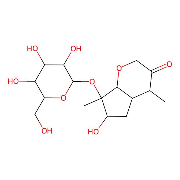 2D Structure of (4S,4aR,6S,7R,7aS)-6-hydroxy-4,7-dimethyl-7-[(2S,3R,4S,5S,6R)-3,4,5-trihydroxy-6-(hydroxymethyl)oxan-2-yl]oxy-4a,5,6,7a-tetrahydro-4H-cyclopenta[b]pyran-3-one