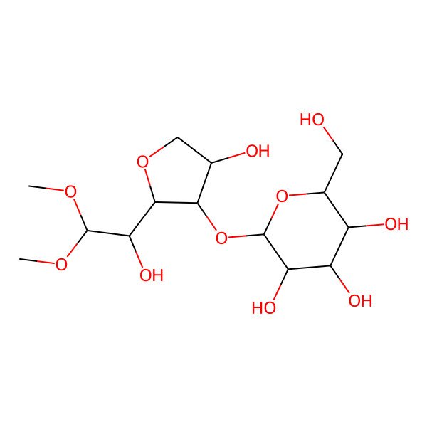 2D Structure of (2S,3R,4S,5S,6R)-2-[(2R,3S,4R)-4-hydroxy-2-[(1S)-1-hydroxy-2,2-dimethoxyethyl]oxolan-3-yl]oxy-6-(hydroxymethyl)oxane-3,4,5-triol
