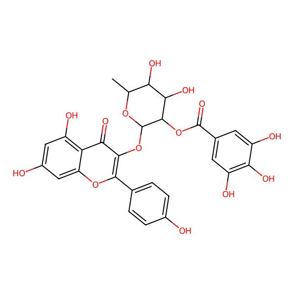 2D Structure of [(2S,3R,4R,5R,6S)-2-[5,7-dihydroxy-2-(4-hydroxyphenyl)-4-oxochromen-3-yl]oxy-4,5-dihydroxy-6-methyloxan-3-yl] 3,4,5-trihydroxybenzoate
