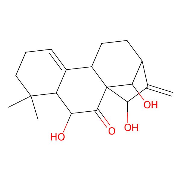 2D Structure of (1R,3S,4R,10S,13S,15R,16R)-3,15,16-trihydroxy-5,5-dimethyl-14-methylidenetetracyclo[11.2.1.01,10.04,9]hexadec-8-en-2-one