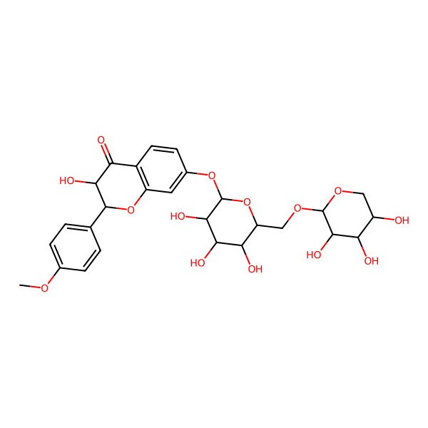 2D Structure of (2R,3S)-3-hydroxy-2-(4-methoxyphenyl)-7-[(2S,3S,4S,5S,6R)-3,4,5-trihydroxy-6-[[(2R,3R,4R,5R)-3,4,5-trihydroxyoxan-2-yl]oxymethyl]oxan-2-yl]oxy-2,3-dihydrochromen-4-one