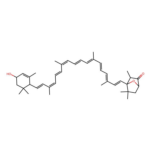 2D Structure of 4-[18-(4-Hydroxy-2,6,6-trimethylcyclohex-2-en-1-yl)-3,7,12,16-tetramethyloctadeca-1,3,5,7,9,11,13,15,17-nonaenyl]-3,5,5-trimethyl-7-oxabicyclo[2.2.1]heptan-2-one