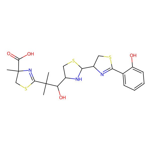 2D Structure of (4S)-2-[1-hydroxy-1-[2-[2-(2-hydroxyphenyl)-4,5-dihydro-1,3-thiazol-4-yl]-1,3-thiazolidin-4-yl]-2-methylpropan-2-yl]-4-methyl-5H-1,3-thiazole-4-carboxylic acid