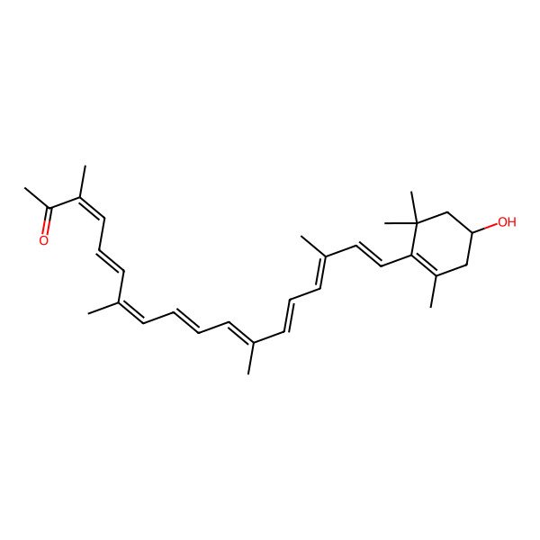2D Structure of (3E,5E,7E,9E,11E,13E,15E,17E)-18-[(4R)-4-hydroxy-2,6,6-trimethylcyclohexen-1-yl]-3,7,12,16-tetramethyloctadeca-3,5,7,9,11,13,15,17-octaen-2-one