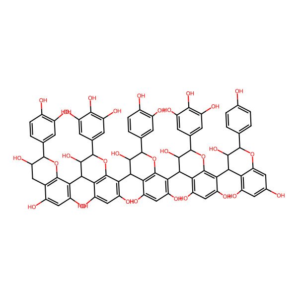 2D Structure of 4-[2-(3,4-dihydroxyphenyl)-4-[4-[2-(3,4-dihydroxyphenyl)-3,5,7-trihydroxy-3,4-dihydro-2H-chromen-8-yl]-3,5,7-trihydroxy-2-(3,4,5-trihydroxyphenyl)-3,4-dihydro-2H-chromen-8-yl]-3,5,7-trihydroxy-3,4-dihydro-2H-chromen-8-yl]-8-[3,5,7-trihydroxy-2-(4-hydroxyphenyl)-3,4-dihydro-2H-chromen-4-yl]-2-(3,4,5-trihydroxyphenyl)-3,4-dihydro-2H-chromene-3,5,7-triol