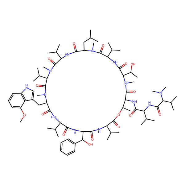 2D Structure of DL-N(Me2)Val-DL-Val-DL-xiThr(1)-DL-N(Me)xiThr-DL-Val-DL-N(Me)Leu-DL-Val-DL-N(Me)Val-DL-N(Me)Trp(4-OMe)-DL-Val-DL-Phe(b-OH)-DL-Val-(1)