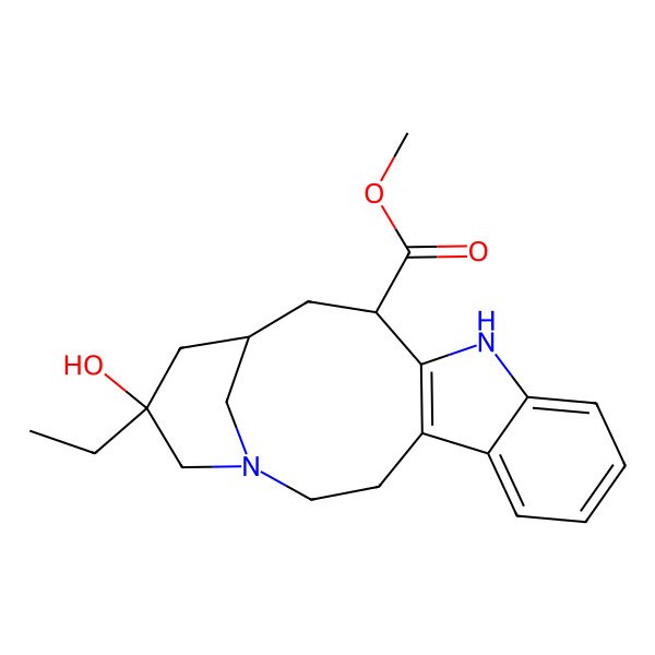 2D Structure of Methyl 17-ethyl-17-hydroxy-1,11-diazatetracyclo[13.3.1.04,12.05,10]nonadeca-4(12),5,7,9-tetraene-13-carboxylate