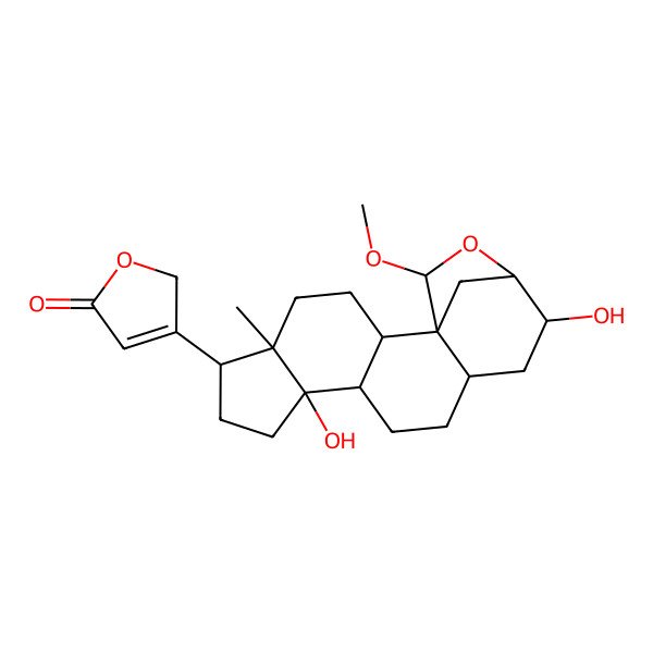 2D Structure of 3-[(1R,2S,5R,6R,9S,10R,13S,15R,16S,18S)-9,15-dihydroxy-18-methoxy-5-methyl-17-oxapentacyclo[14.2.1.01,13.02,10.05,9]nonadecan-6-yl]-2H-furan-5-one