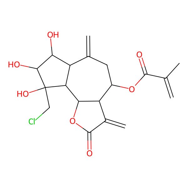 2D Structure of [(3aR,4S,6aR,7S,8S,9S,9aS,9bR)-9-(chloromethyl)-7,8,9-trihydroxy-3,6-dimethylidene-2-oxo-3a,4,5,6a,7,8,9a,9b-octahydroazuleno[4,5-b]furan-4-yl] 2-methylprop-2-enoate