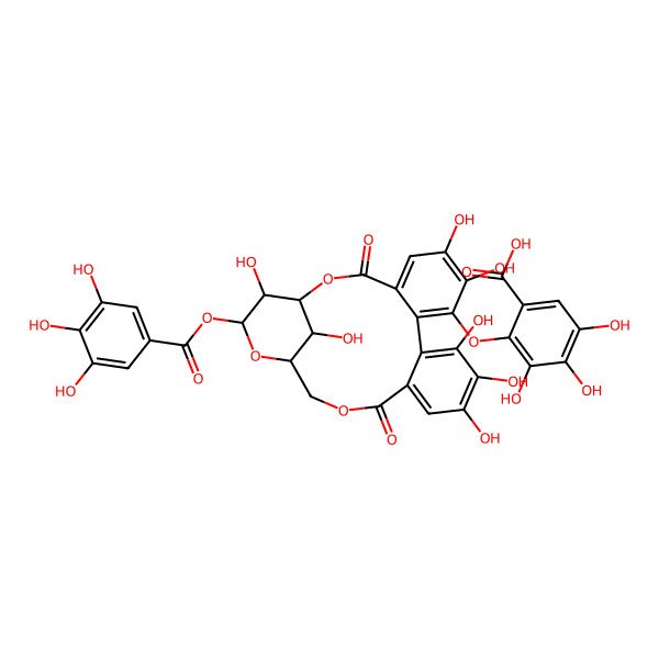 2D Structure of 2-[[(1S,19R,21S,22R,23R)-6,7,11,12,13,22,23-heptahydroxy-3,16-dioxo-21-(3,4,5-trihydroxybenzoyl)oxy-2,17,20-trioxatetracyclo[17.3.1.04,9.010,15]tricosa-4,6,8,10,12,14-hexaen-8-yl]oxy]-3,4,5-trihydroxybenzoic acid