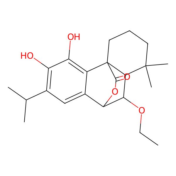 2D Structure of (1R,8R,9S,10S)-9-ethoxy-3,4-dihydroxy-11,11-dimethyl-5-propan-2-yl-16-oxatetracyclo[6.6.2.01,10.02,7]hexadeca-2,4,6-trien-15-one