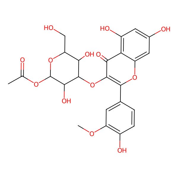 2D Structure of [(2S,3R,4S,5R,6R)-4-[5,7-dihydroxy-2-(4-hydroxy-3-methoxyphenyl)-4-oxochromen-3-yl]oxy-3,5-dihydroxy-6-(hydroxymethyl)oxan-2-yl] acetate