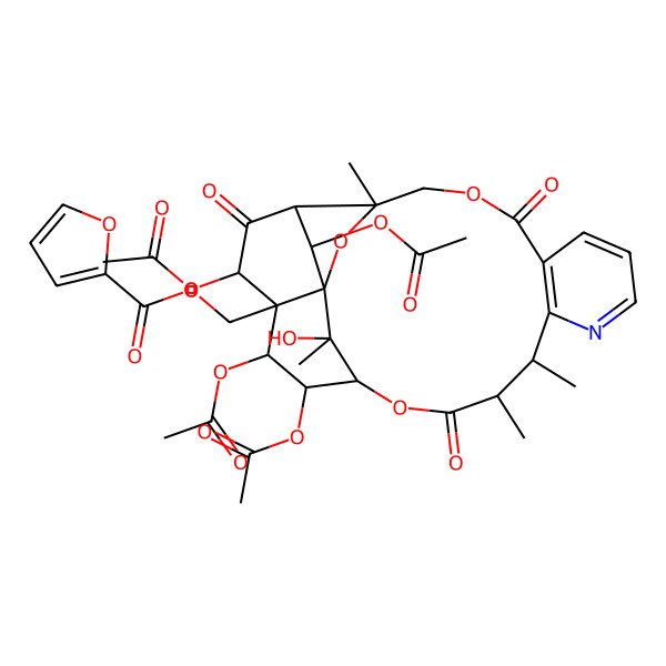 2D Structure of [(1S,3R,17S,18R,19R,20S,21S,23R,24R,25S)-18,19,21,24-tetraacetyloxy-25-hydroxy-3,13,14,25-tetramethyl-6,15,22-trioxo-2,5,16-trioxa-11-azapentacyclo[15.7.1.01,20.03,23.07,12]pentacosa-7(12),8,10-trien-20-yl]methyl furan-2-carboxylate