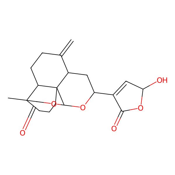 2D Structure of 8-(2-hydroxy-5-oxo-2H-furan-4-yl)-13-methyl-5-methylidene-9,11-dioxatetracyclo[8.6.0.01,6.02,13]hexadecan-12-one