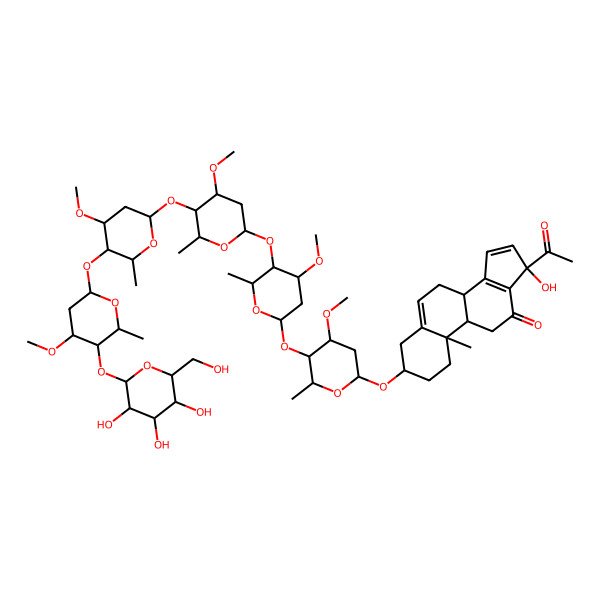 2D Structure of (3S,8R,9S,10R,17S)-17-acetyl-17-hydroxy-3-[(2R,4R,5R,6R)-4-methoxy-5-[(2S,4R,5R,6R)-4-methoxy-5-[(2S,4S,5R,6R)-4-methoxy-5-[(2S,4S,5R,6R)-4-methoxy-5-[(2S,4R,5S,6R)-4-methoxy-6-methyl-5-[(2S,3R,4S,5S,6R)-3,4,5-trihydroxy-6-(hydroxymethyl)oxan-2-yl]oxyoxan-2-yl]oxy-6-methyloxan-2-yl]oxy-6-methyloxan-2-yl]oxy-6-methyloxan-2-yl]oxy-6-methyloxan-2-yl]oxy-10-methyl-1,2,3,4,7,8,9,11-octahydrocyclopenta[a]phenanthren-12-one