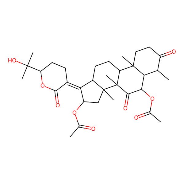 2D Structure of [6-acetyloxy-17-[6-(2-hydroxypropan-2-yl)-2-oxooxan-3-ylidene]-4,8,10,14-tetramethyl-3,7-dioxo-2,4,5,6,9,11,12,13,15,16-decahydro-1H-cyclopenta[a]phenanthren-16-yl] acetate