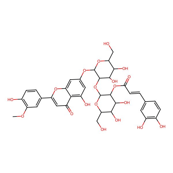 2D Structure of [(2S,3R,4S,5S,6R)-2-[(2S,3R,4S,5S,6R)-4,5-dihydroxy-2-[5-hydroxy-2-(4-hydroxy-3-methoxyphenyl)-4-oxochromen-7-yl]oxy-6-(hydroxymethyl)oxan-3-yl]oxy-4,5-dihydroxy-6-(hydroxymethyl)oxan-3-yl] (E)-3-(3,4-dihydroxyphenyl)prop-2-enoate
