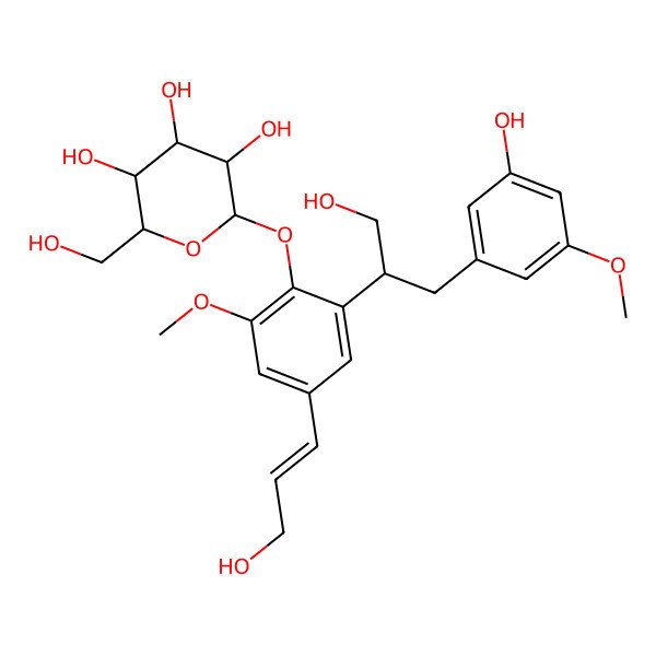 2D Structure of (2S,3R,4S,5S,6R)-2-[2-[(2S)-1-hydroxy-3-(3-hydroxy-5-methoxyphenyl)propan-2-yl]-4-[(E)-3-hydroxyprop-1-enyl]-6-methoxyphenoxy]-6-(hydroxymethyl)oxane-3,4,5-triol