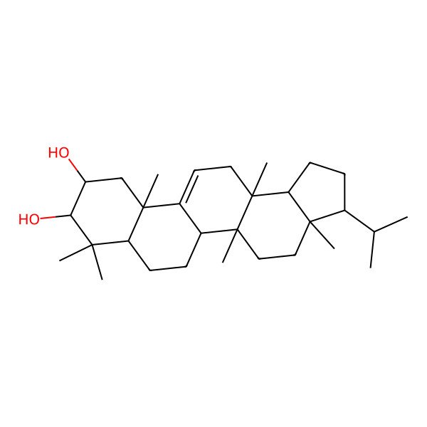 2D Structure of (3R,3aR,5aR,5bR,7aR,9R,10R,11aS,13aS,13bR)-3a,5a,8,8,11a,13a-hexamethyl-3-propan-2-yl-1,2,3,4,5,5b,6,7,7a,9,10,11,13,13b-tetradecahydrocyclopenta[a]chrysene-9,10-diol