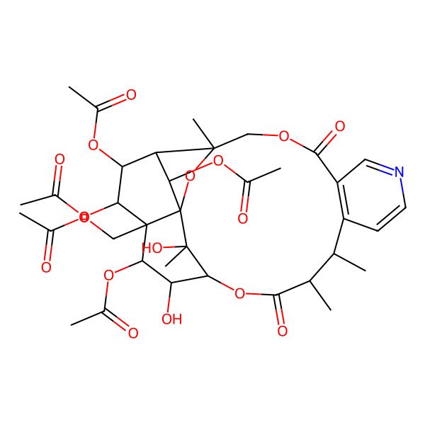 2D Structure of (19,21,22,24-Tetraacetyloxy-18,25-dihydroxy-3,13,14,25-tetramethyl-6,15-dioxo-2,5,16-trioxa-9-azapentacyclo[15.7.1.01,20.03,23.07,12]pentacosa-7(12),8,10-trien-20-yl)methyl acetate