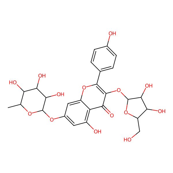2D Structure of 3-[3,4-Dihydroxy-5-(hydroxymethyl)oxolan-2-yl]oxy-5-hydroxy-2-(4-hydroxyphenyl)-7-(3,4,5-trihydroxy-6-methyloxan-2-yl)oxychromen-4-one
