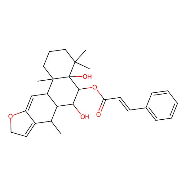 2D Structure of [(4aR,5R,6R,6aS,7R,11aR,11bR)-4a,6-dihydroxy-4,4,7,11b-tetramethyl-2,3,5,6,6a,7,9,11a-octahydro-1H-naphtho[2,1-f][1]benzofuran-5-yl] (E)-3-phenylprop-2-enoate