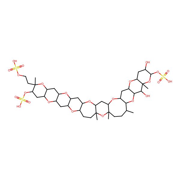 2D Structure of 2-[(1S,3R,5S,7R,9S,11S,12S,14R,15R,16S,18R,19S,22S,24R,27S,29R,31S,33R,35S,36R,38S,40R,42S,44R)-11,15-dihydroxy-14,19,22,24,36-pentamethyl-12,35-disulfooxy-4,8,13,17,23,28,32,37,41,45-decaoxadecacyclo[22.21.0.03,22.05,18.07,16.09,14.027,44.029,42.031,40.033,38]pentatetracontan-36-yl]ethyl hydrogen sulfate