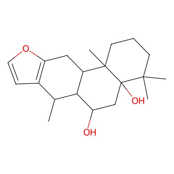 2D Structure of (4aS,6R,6aR,7S,11aR,11bS)-4,4,7,11b-tetramethyl-2,3,5,6,6a,7,11,11a-octahydro-1H-naphtho[2,1-f][1]benzofuran-4a,6-diol