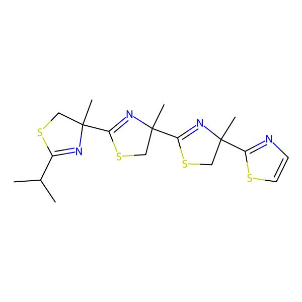 2D Structure of (4R)-4-methyl-2-[(4R)-4-methyl-2-propan-2-yl-5H-1,3-thiazol-4-yl]-4-[(4S)-4-methyl-4-(1,3-thiazol-2-yl)-5H-1,3-thiazol-2-yl]-5H-1,3-thiazole